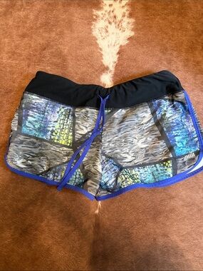 Avia Black Shorts with Blue Trim and Multicolor Print
